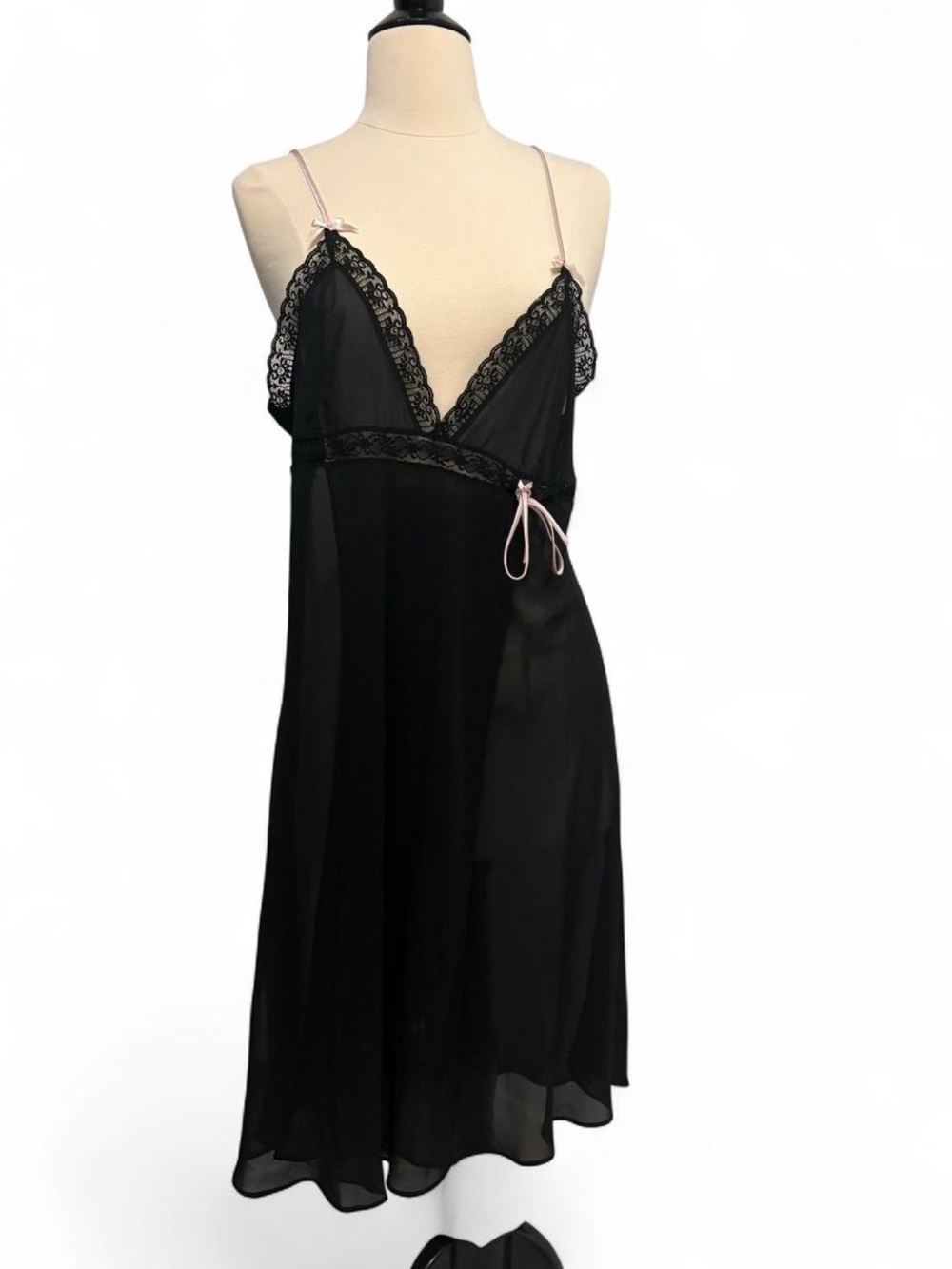 Black Lace-Trim Slip Dress with Pink Accents